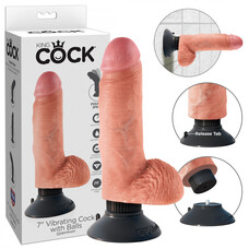 King Cock 7 hajlítható, herés, tapadótalpas vibrátor (18 cm) - natúr