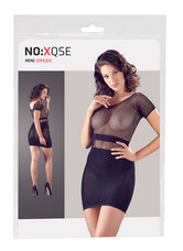 NO:XQSE - rövidujjú, necc betétes ruha tangával (fekete)