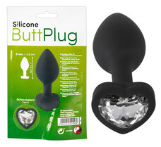 You2Toys Silicone Butt Plug - fehér köves, szíves anál dildó (fekete)