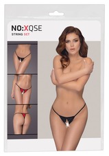 NO:XQSE - nyitott női tanga szett - fekete-piros (3db)