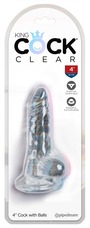 King Cock Clear 4 - tapadótalpas herés kis dildó 10cm (áttetsző)