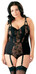 Cottelli Plus Size - virágos, harisnyatartós női body (fekete) [85E/L]