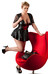 Cottelli Plus Size - fényes ruha piros fűzővel (fekete) [XXXL]
