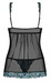 Obsessive Amanta - hímzett babydoll és tanga (fekete-türkiz) [S/M]